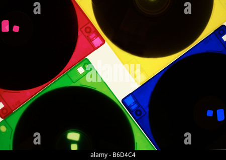 Floppy Disks Colored on White Background. Stock Photo