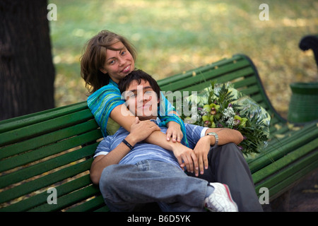 Russia, Saint Petersburg, Summer Garden ( Letnij Sad ). Young couple. Stock Photo