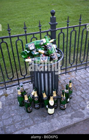 Russia, Saint Petersburg, Bottles of local champagne after celebration of marriage Stock Photo