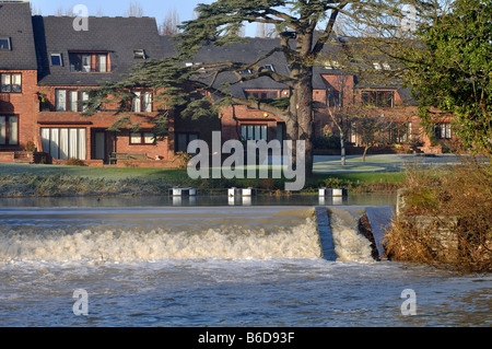 Weir on River Avon with combined fish and elver pass, Stratford upon Avon, Warwickshire, England, UK Stock Photo