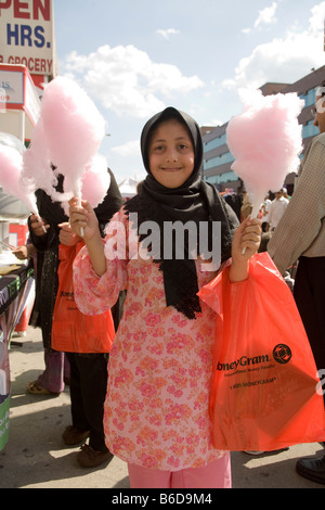 Pakistani neighborhood on Coney Island Avenue in Brooklyn NY during the yearly Pakistani Independence Day Festival Stock Photo