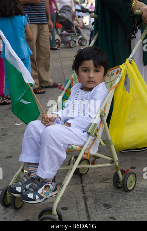 Pakistani neighborhood on Coney Island Avenue in Brooklyn NY during the yearly Pakistani Independence Day Festival Stock Photo