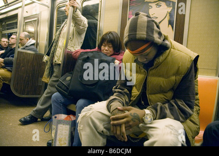 Passengers on the New York City Subway Stock Photo
