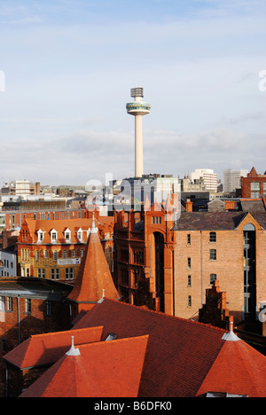 St. Johns Beacon, Radio City tower viewed from rooftop level near Paradise Street in Liverpool. Stock Photo