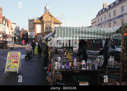 Market stalls  in Marlborough Market Place, Wiltshire, England, UK Stock Photo