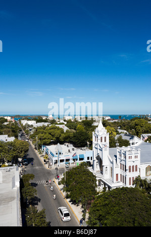 View down Duval Street from the roof of the Crowne Plaza La Concha Hotel, Key West, Florida Keys, USA Stock Photo