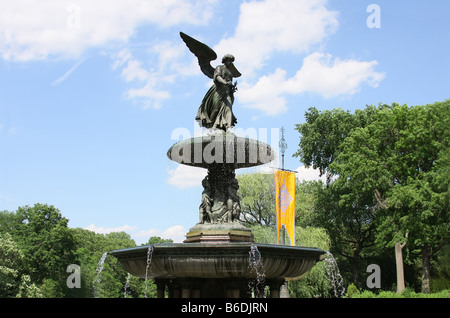 Bethesda Fountain, Central Park, New York City. The sculpture atop is Angel of Waters and was designed by Emma Stebbins in 1873. Stock Photo