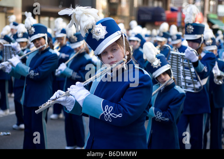 High School marching band participates at the Saint Patrick's Day Parade in New York City Stock Photo