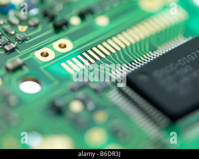 Microprocessor chip in a circuit board Stock Photo