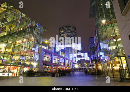 Christmas in Birmingham England The Bullring Shopping Centre and Rotunda with Christmas lights Stock Photo