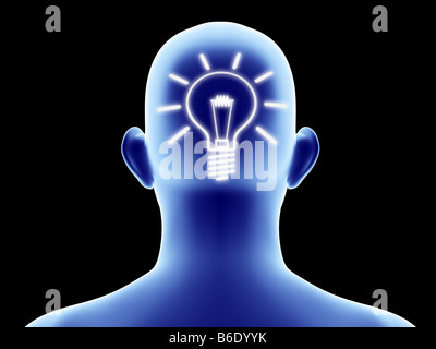 Illustration of human head with lightbulb and brain anatomy and world ...