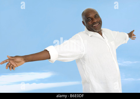 Portrait of a shirtless man with his arms stretched out in front of him  Stock Photo - Alamy