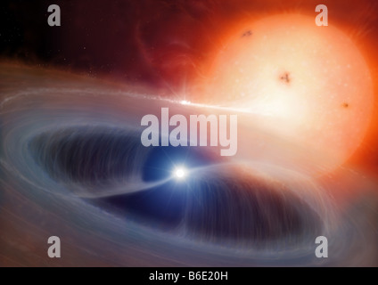 Artwork showing a type of cataclysmic variable star system known as an intermediate polar or Herculis star Stock Photo