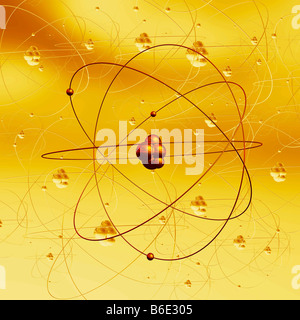 Atomic structure. Computer artwork of electronsorbiting a central ...