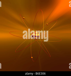 Atomic structure. Computer artwork of electronsorbiting a central ...