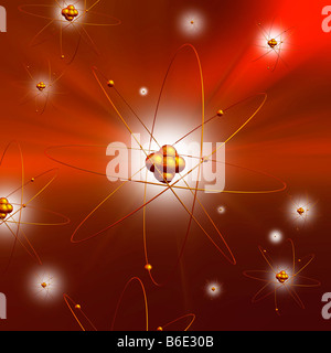 Atomic structure. Computer artwork of electronsorbiting a central ...