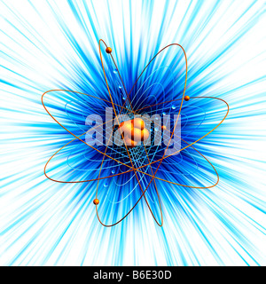 Atomic structure. Computer artwork of electronsorbiting a central ...