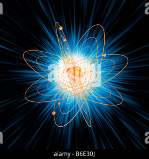 Atomic structure. Computer artwork of electronsorbiting a central ...