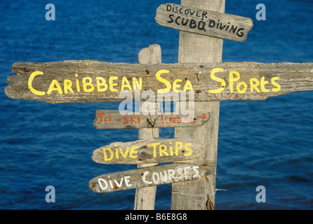 Caribbean Sea Sports sign on beach at Marriott Curaçao Resort Piscadera Bay Curaçao Netherlands Antilles Stock Photo