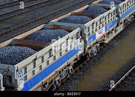 Network Rail loaded ballast wagons at Hinksey Yard, Oxford, England, UK Stock Photo