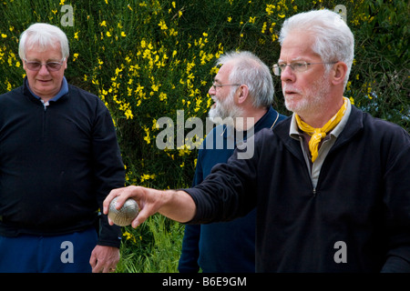 Concentration while aiming the Boules During a Game, Nyons, Languedoc-Roussillon, France Stock Photo