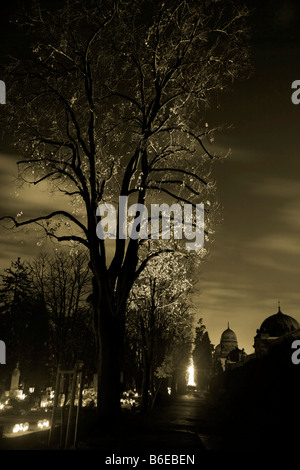 Eery night shot in Miragoj cemetery on all saints Zagreb Croatia Stock Photo