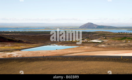 View of Lake Mývatn from near the Námafjall volcanic area in northern Iceland Stock Photo