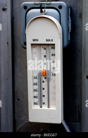 A maximum minimum thermometer at Oxford Botanic Gardens greenhouses UK Stock Photo