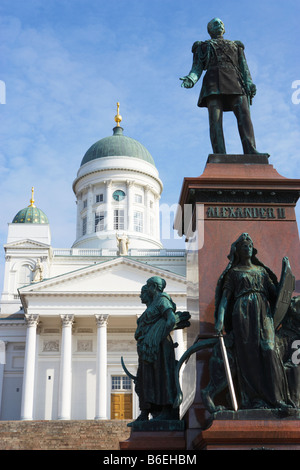 The statue of emperor Alexander II in Senate Square in front of Helsinki Cathedral Helsinki Finland Stock Photo