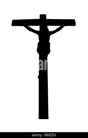 Jesus Christ crucified in Golgotha /// crucifixion Easter crucifix Calvary passion back lit silhouette cross religion white background cut out cutout Stock Photo