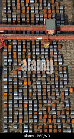 Aerial photograph, rolls of steel in Bochum AG EBG steelworks, Bochum, Ruhr Area, North Rhine-Westphalia, Germany, Europe Stock Photo