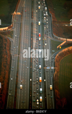 Aerial view, traffic jam on Autobahn A2, Dortmund, Ruhr Area, North Rhine-Westphalia, Germany, Europe