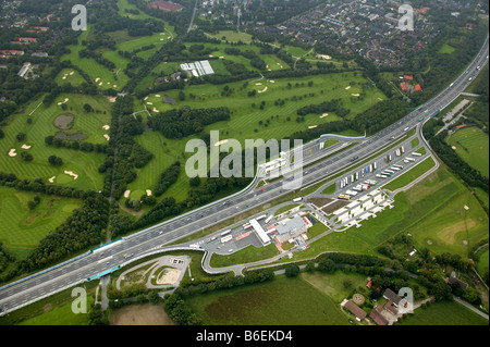 Aerial photo, Buer, A2, Resser Mark mototway restaurant, Gelsenkirchen, Ruhr area, North Rhine-Westphalia, Germany, Europe Stock Photo