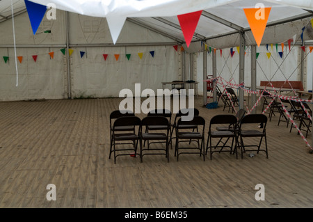 Empty marquee with chairs inside Ollerton near Nottingham Nottinghamshire England Stock Photo