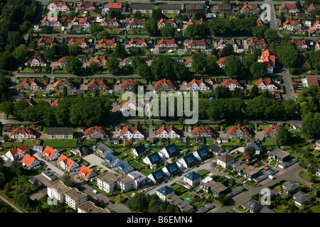 Aerial photograph, restored colliery housing estate, terraced houses, Horstmar, Luenen-Sued, Luenen, Ruhr Area, North Rhine-Wes Stock Photo