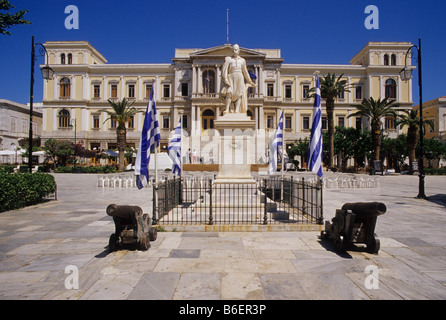 Administrative building in Ermoupolis, Syros Island, Greece, Europe Stock Photo