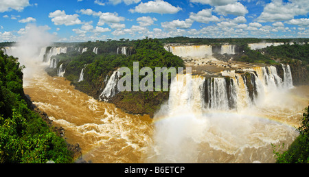Panoramic view of the Iguacu Falls from the Brazilian side Stock Photo