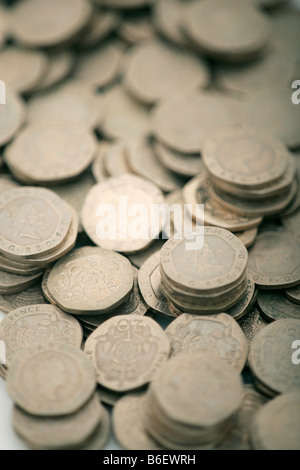 A large pile of various British, sterling coins Stock Photo