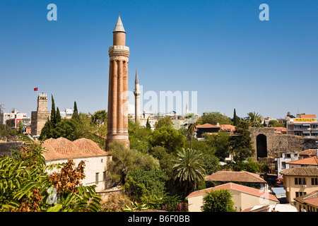 Yivli Minare Mosque and clock tower in Antalya, Turkey, Asia Stock Photo