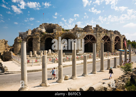 Roman amphitheatre in Side, Turkish Riviera, Turkey, Asia Stock Photo