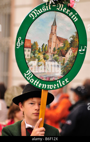 Boy in garb during the Oktoberfest's traditional costume procession, Munich, Bavaria, Germany, Europe Stock Photo