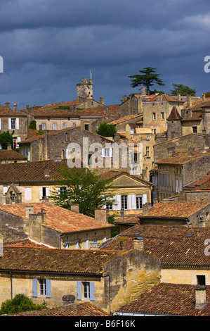 Panoramic view over Saint-Emilion, Aquitaine, France, Europe Stock Photo