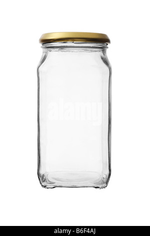 Empty glass jar against white background Stock Photo