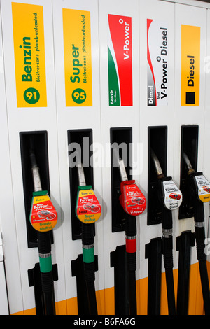 Gas station fuel pumps for different types of gasoline and diesel ...