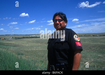 Oglala Sioux Indian police officer at Wounded Knee Pine Ridge Reservation South Dakota USA Stock Photo