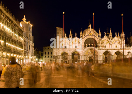 Night exposure of St Mark's Basilica, Basilica di San Marco in Piazza San Marco Square, Piazza San Marco, Venice, Italy, Europe Stock Photo