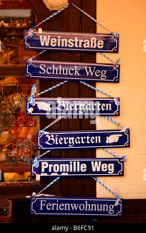 Street- and souvenir signs in the Handwerkerhof or Artisan Courtyard in Nuremberg, Bavaria, Germany, Europe Stock Photo