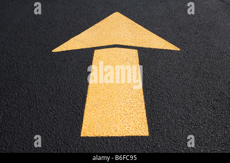 Yellow arrow on asphalt, Newton, New Jersey, USA Stock Photo
