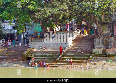 Bathing Ghat on the Hooghly River in Kolkata, India Stock Photo