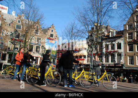 Bicycle city tour, Leidseplein, Amsterdam, Netherlands Stock Photo